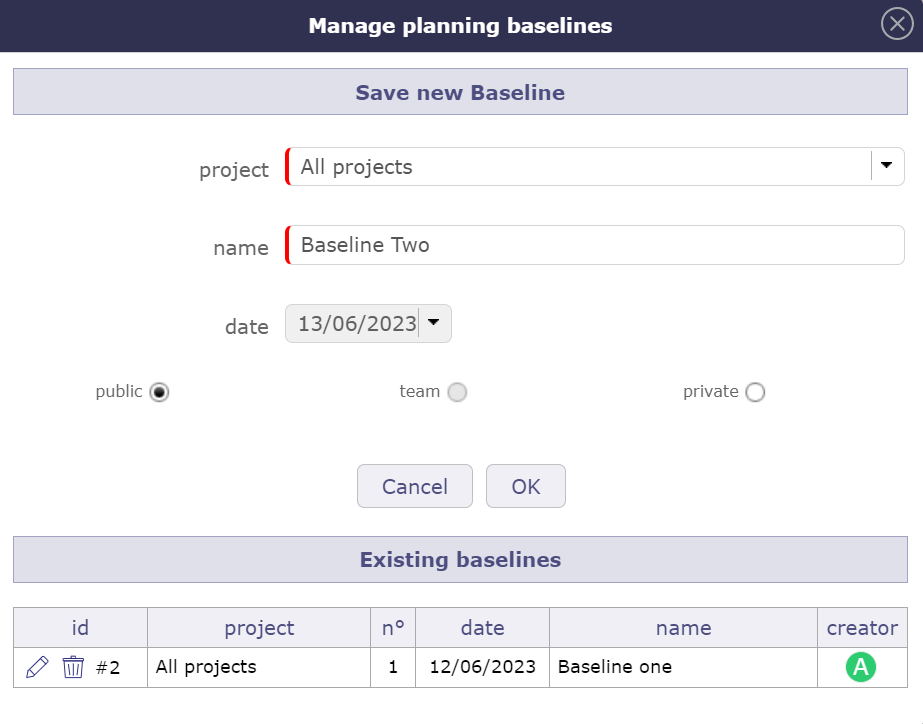 Baseline management