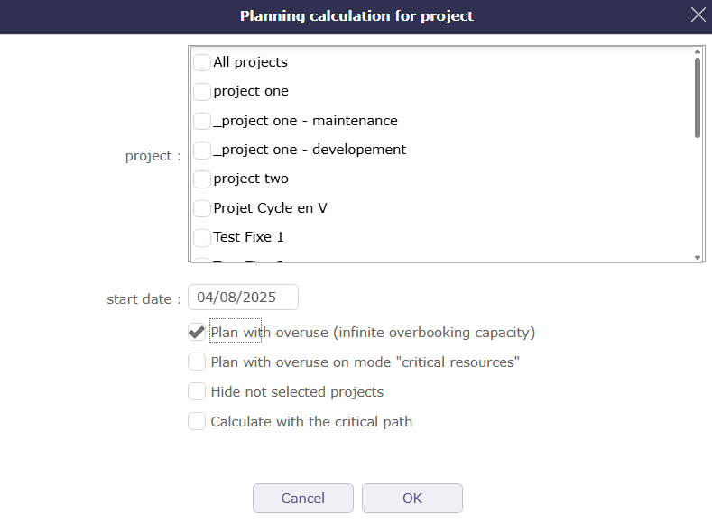 Calculate planning with overuse